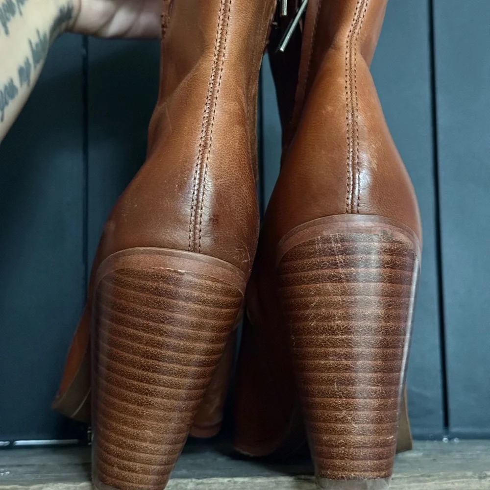 Sam Edelman Brown Leather Ankle Boots Block Heel Booties 8.5 Fall Vintage Style - Picture 4 of 10